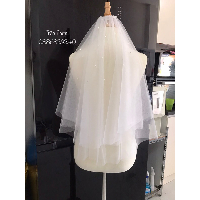 Lúp cô dâu đính hạt trai nhẹ nhàng có sẵn lược cài TH04