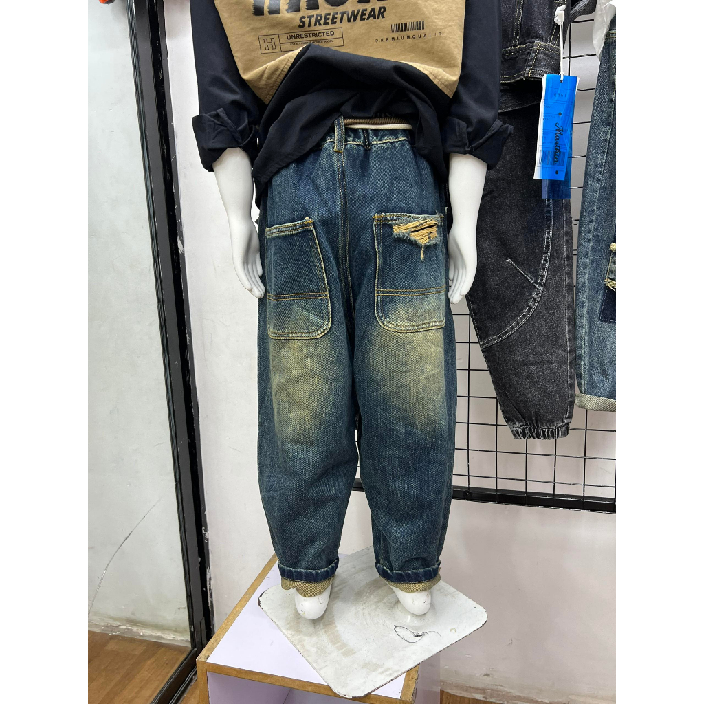 Quần bò xanh bé trai 20kg-48Kg  SQB332 Quần jean baggi trẻ em trai đi học đi chơi chất lừ hàng QCCC lives1