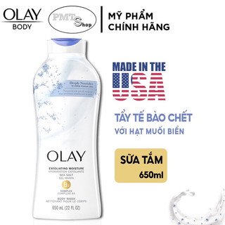 (NK Mỹ) Sữa tắm Olay 650ml muối biển có hạt mát xa Daily Exfoliating With Sea Salts