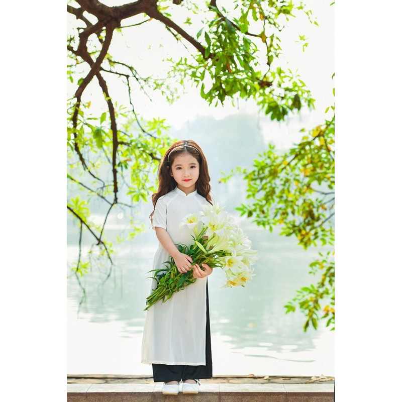 Áo cách tân gấm hoa nhí 2 lớp dành cho bé gái