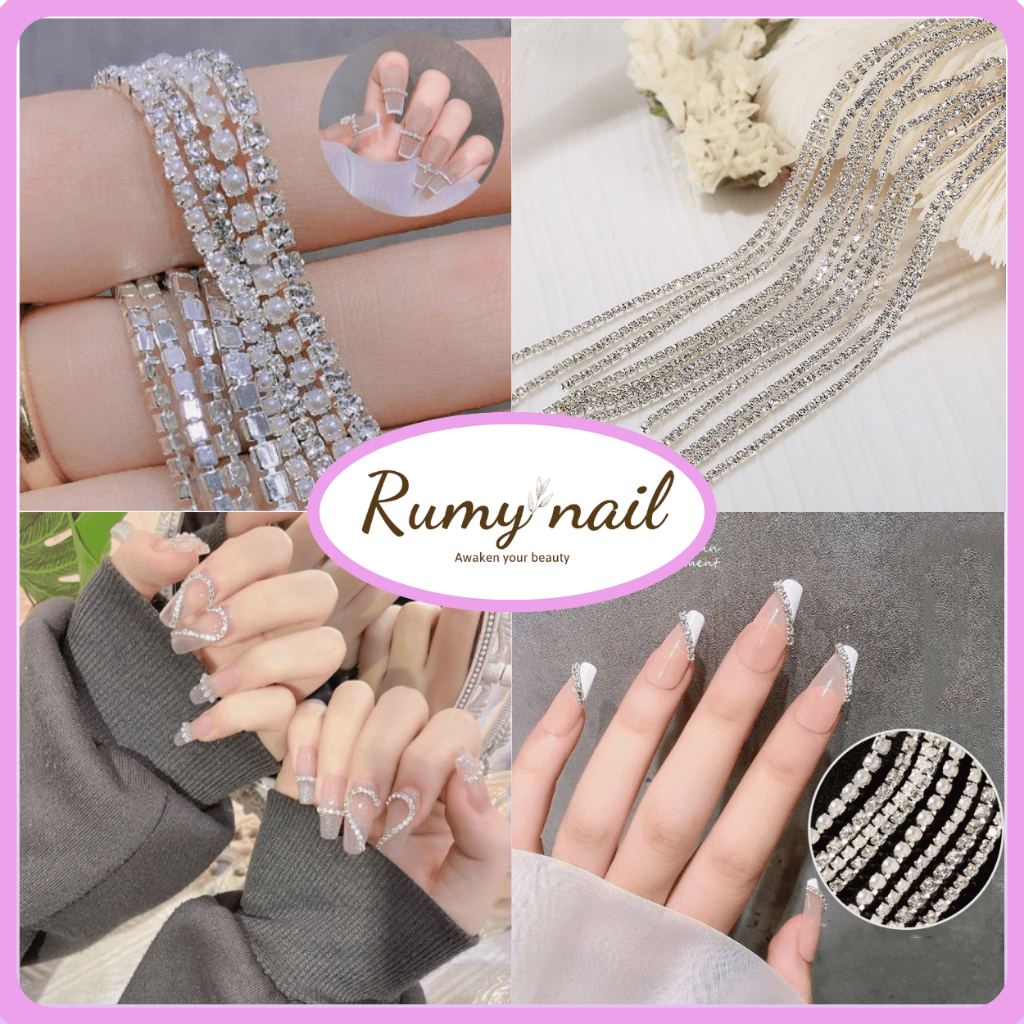 Phụ kiện dây xích kim loại đính đá 3D trang trí móng - Phụ kiện làm đẹp nail