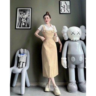 Váy Yếm Bò Nữ Dáng Dài kết hợp áo sơ mi Thời Trang Hàn Quốc siêu đẹp M2-45