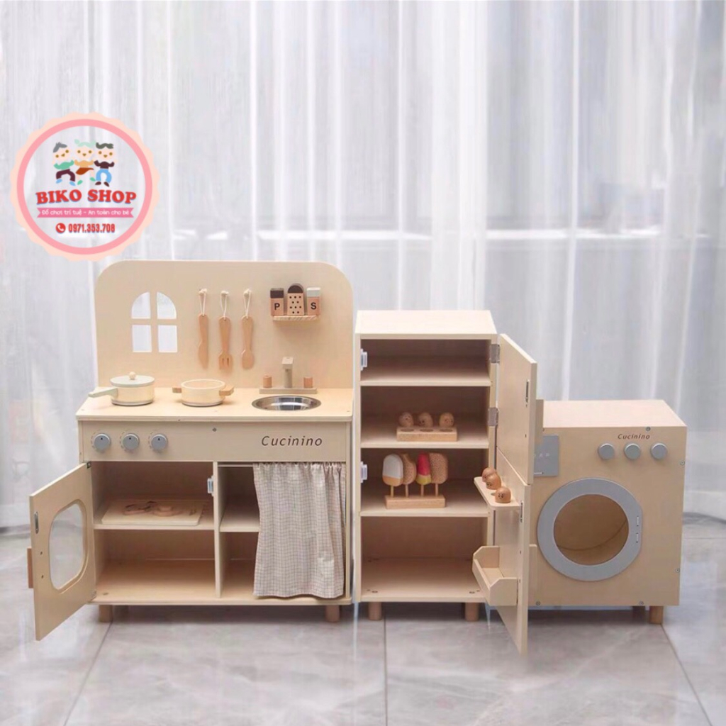 Đồ chơi bếp, tủ lạnh, máy giặt Cucinino bằng gỗ cho bé
