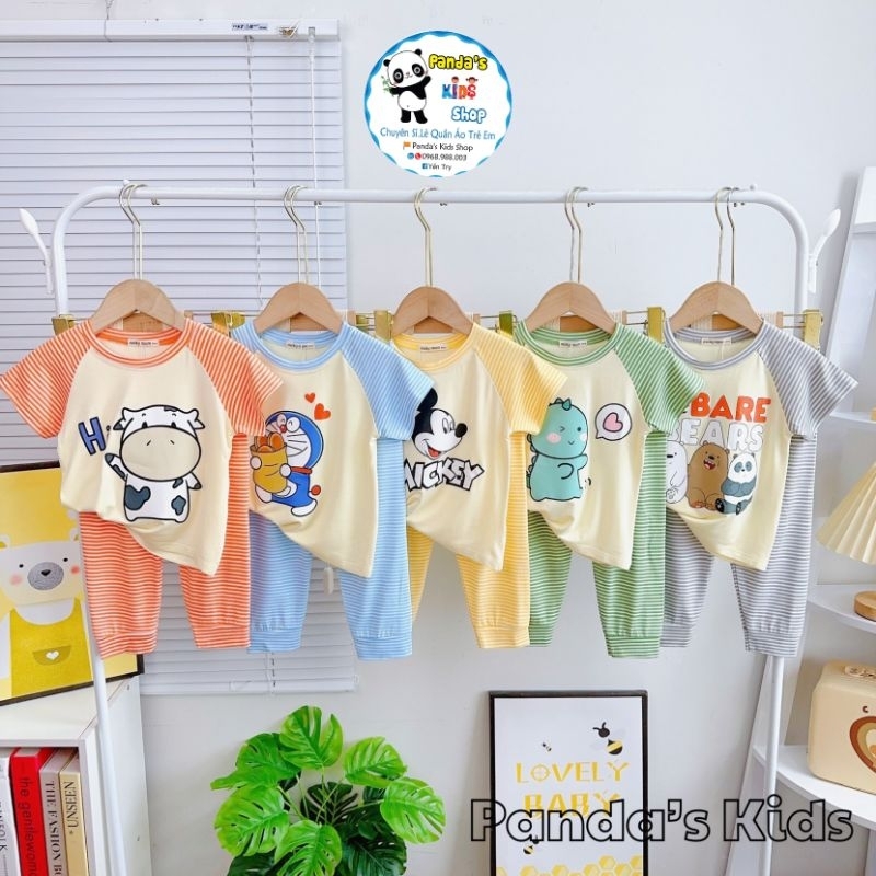 (9-31kg) Tay ngắn Quần Dài sọc dệt phối (hình in nhiệt) 90-160