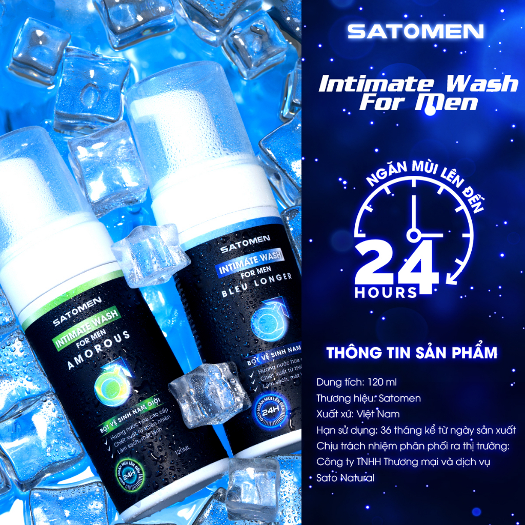 Combo 2 chai Dung dịch vệ sinh nam SATOMEN Chai 120ml, 2 Hương Thơm Cuốn Hút Nam Tính, Khử Mùi 24h