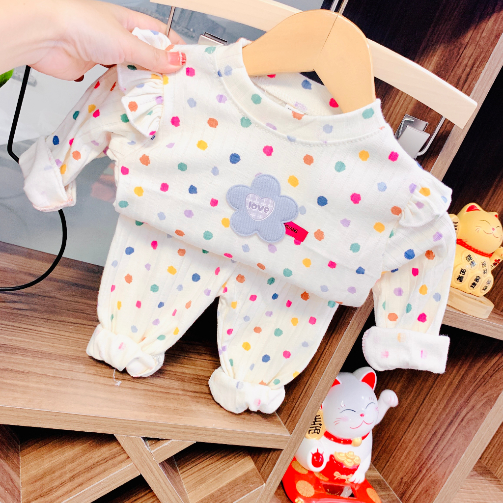 Bộ quần áo cánh tiên chất tăm lạnh cho bé gái, đồ bộ thu đông cho bé gái từ 7-18 kg