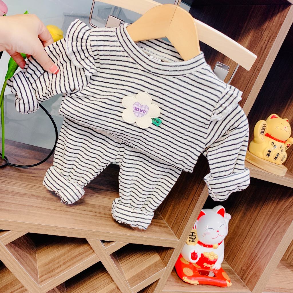 Bộ quần áo cánh tiên chất tăm lạnh cho bé gái, đồ bộ thu đông cho bé gái từ 7-18 kg