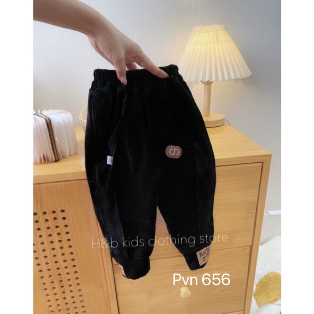 Quần dài bé trai, quần nhung lông bomber ống quần thêu tag da xịn xò cho bé