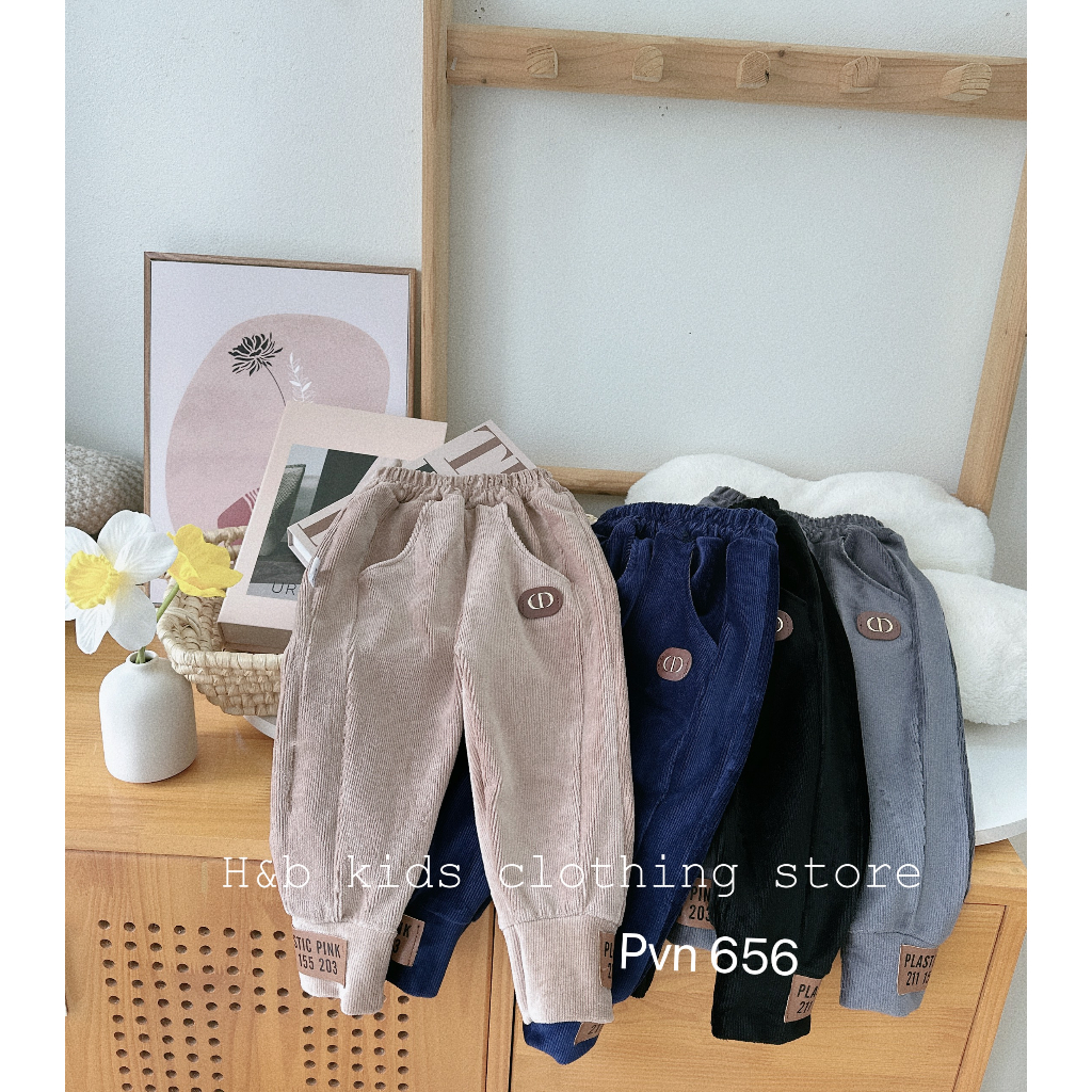 Quần dài bé trai, quần nhung lông bomber ống quần thêu tag da xịn xò cho bé