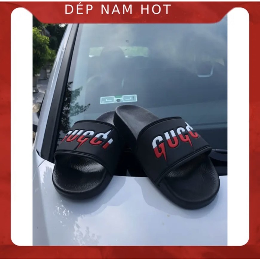Dép lê GC hình tia sét đế cao su thiên nhiên non, Dép quai ngang Guci trang điểm giá rẻ