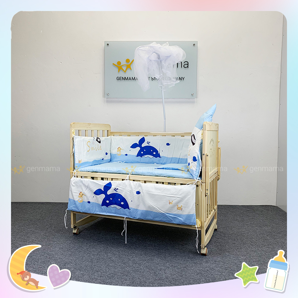 Quây cũi Genmama vải cotton cao cấp bông tự nhiên thoáng khí êm ái giúp bé ngủ ngon
