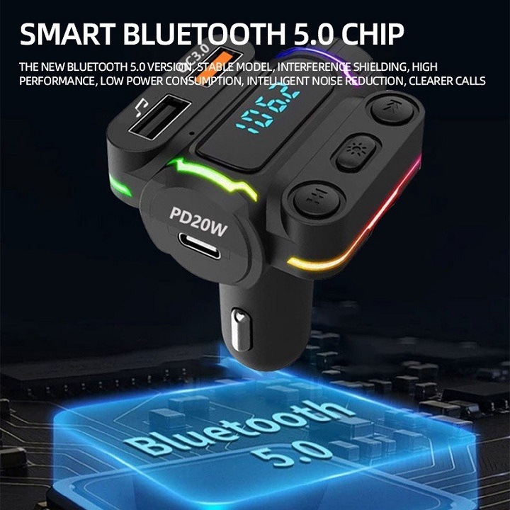 Tẩu Sạc ô tô Kiêm Nghe Nhạc MP3, Kết Nối Điện Thoại Qua Bluetooth, Kết Nối Dàn âm Thanh Trên Xe Qua Sóng FM