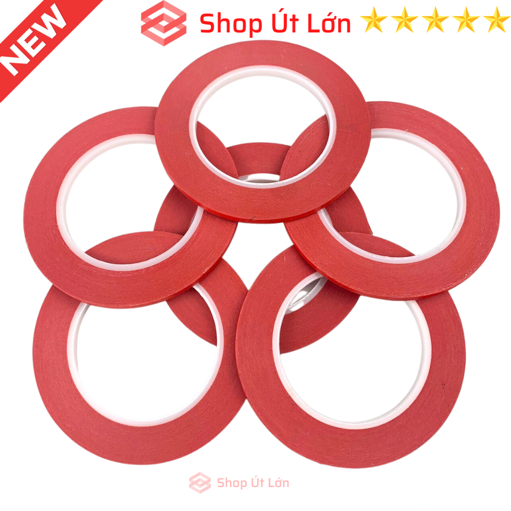 Combo 3 cuộn băng keo giấy màu đỏ, rộng 5mm, dài 75 mét