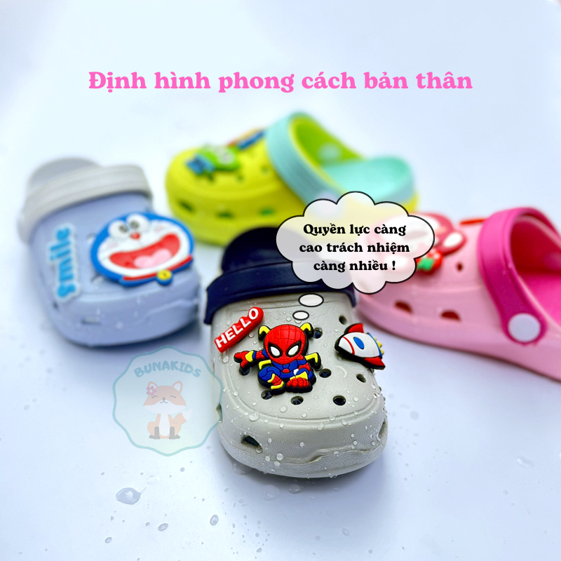 Dép cho bé, dép bé trai, dép bé gái nhựa EVA siêu nhẹ chống trơn trượt hình người nhện, gấu dâu Bunakids D14
