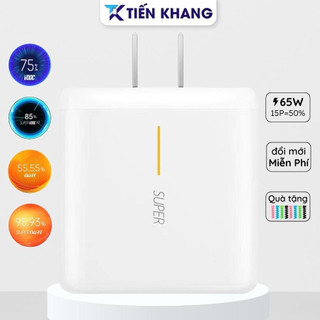 Củ sạc nhanh 65W hỗ trợ báo SUPER.VO.OC VO.OC SUPER DA.RT sạc siêu nhanh khi cắm sạc, Cục sạc nhanh lưỡi màu cam