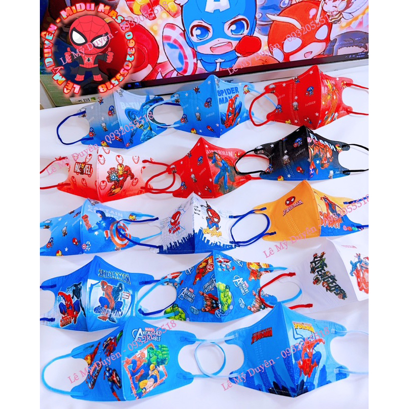 Mẫu Mới - Set 10 Cái Khẩu Trang 3D Siêu Nhân Spiderman Cho Bé 4-8 Tuổi