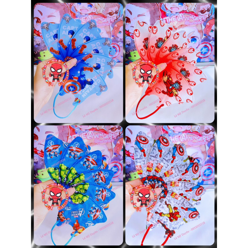 Mẫu Mới - Set 10 Cái Khẩu Trang 3D Siêu Nhân Spiderman Cho Bé 4-8 Tuổi