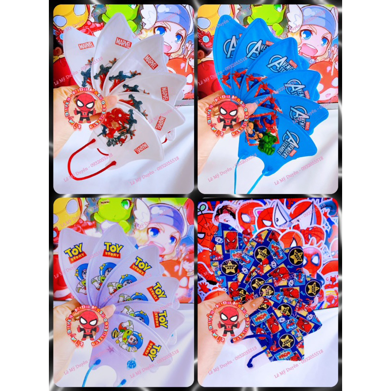 Mẫu Mới - Set 10 Cái Khẩu Trang 3D Siêu Nhân Spiderman Cho Bé 4-8 Tuổi
