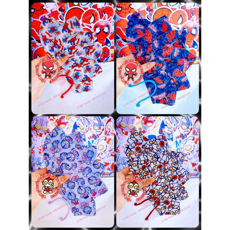Mẫu Mới - Set 10 Cái Khẩu Trang 3D Siêu Nhân Spiderman Cho Bé 4-8 Tuổi