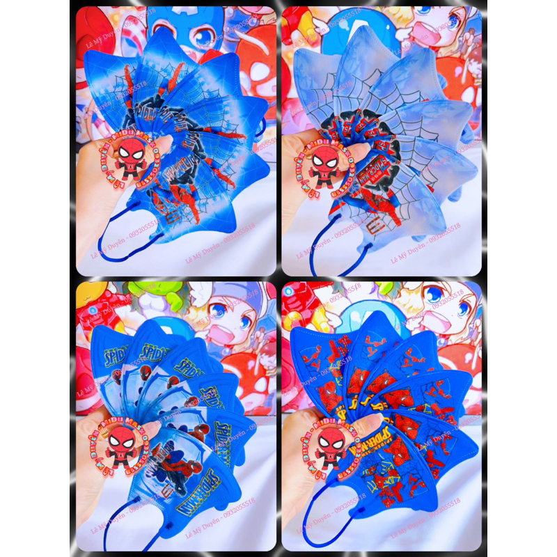 Mẫu Mới - Set 10 Cái Khẩu Trang 3D Siêu Nhân Spiderman Cho Bé 4-8 Tuổi