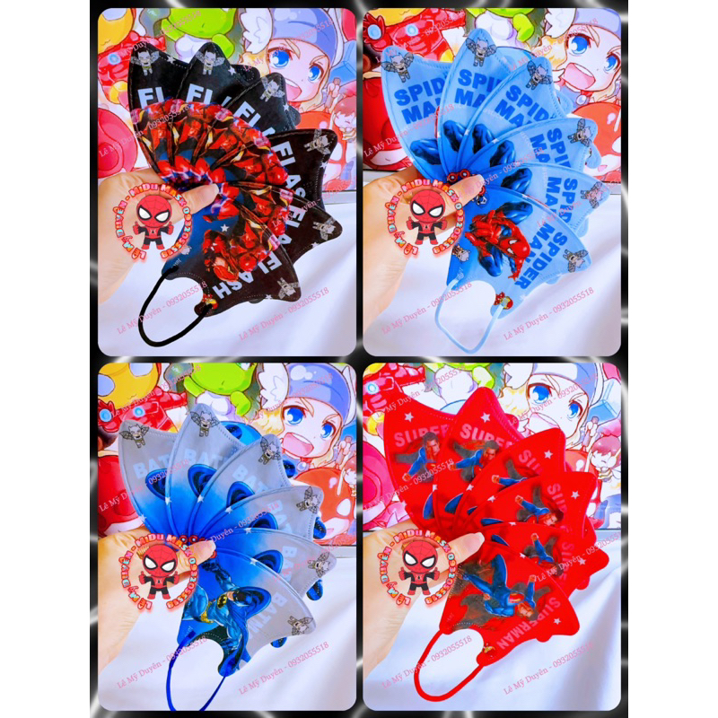 Mẫu Mới - Set 10 Cái Khẩu Trang 3D Siêu Nhân Spiderman Cho Bé 4-8 Tuổi