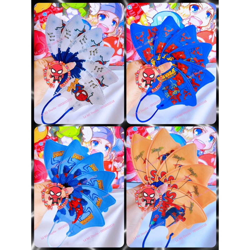 Mẫu Mới - Set 10 Cái Khẩu Trang 3D Siêu Nhân Spiderman Cho Bé 4-8 Tuổi