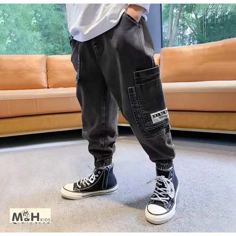 Quần jean dài ống bo vải mềm co giãn cho bé trai