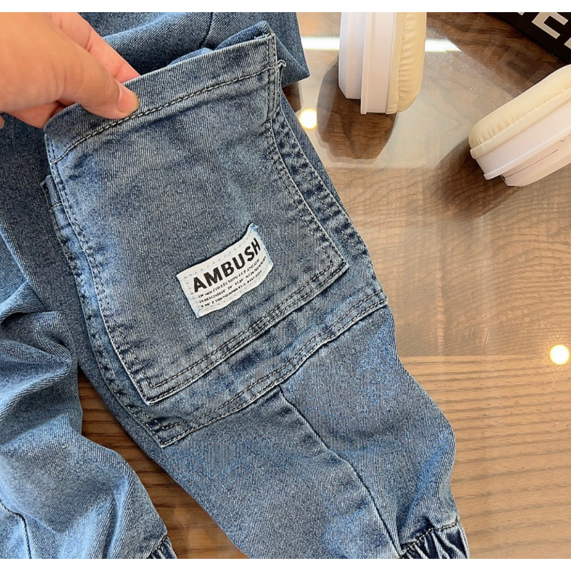 Quần jean dài ống bo vải mềm co giãn cho bé trai