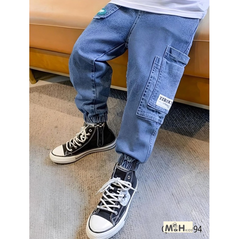 Quần jean dài ống bo vải mềm co giãn cho bé trai