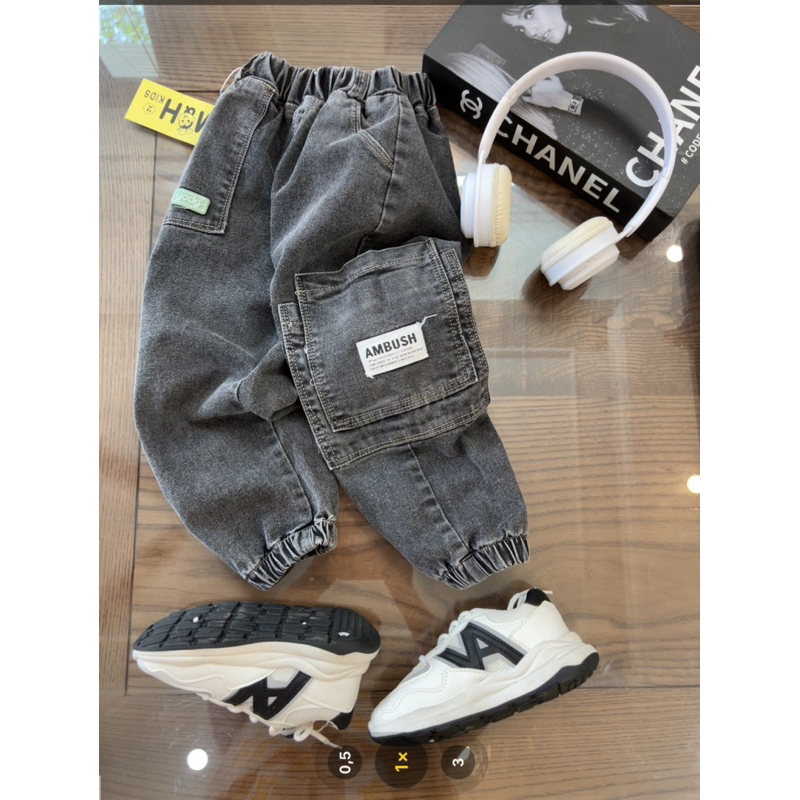 Quần jean dài ống bo vải mềm co giãn cho bé trai