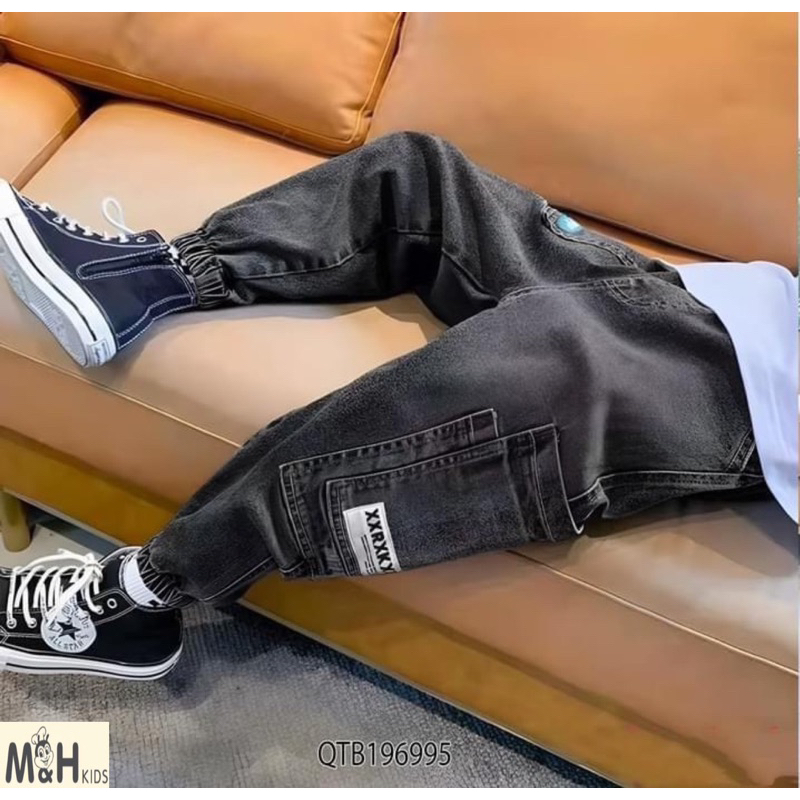 Quần jean dài ống bo vải mềm co giãn cho bé trai