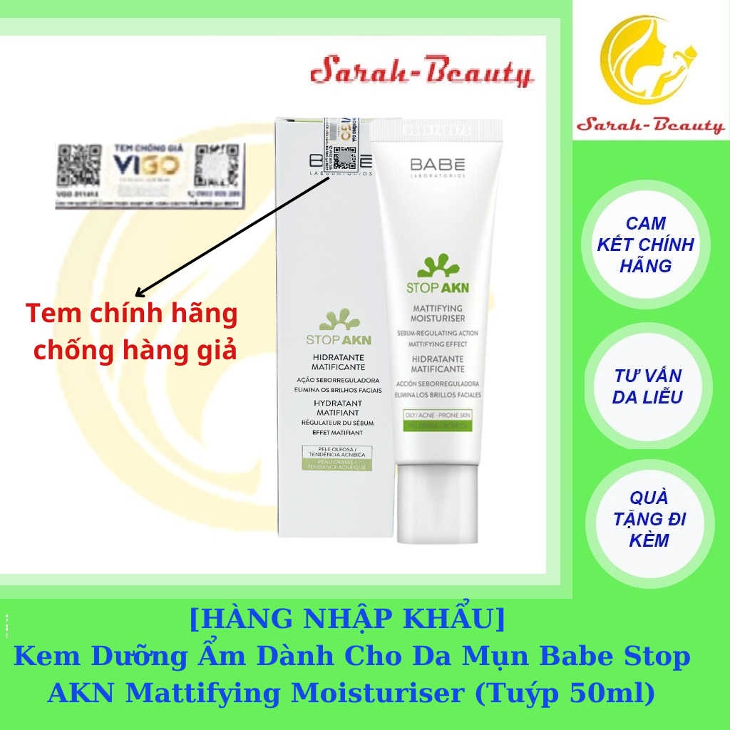 Kem Dưỡng BABÉ - BABE Laboratorios Mattifying Moisturiser kiềm dầu, giảm mụn 50ml | Belle Beaute