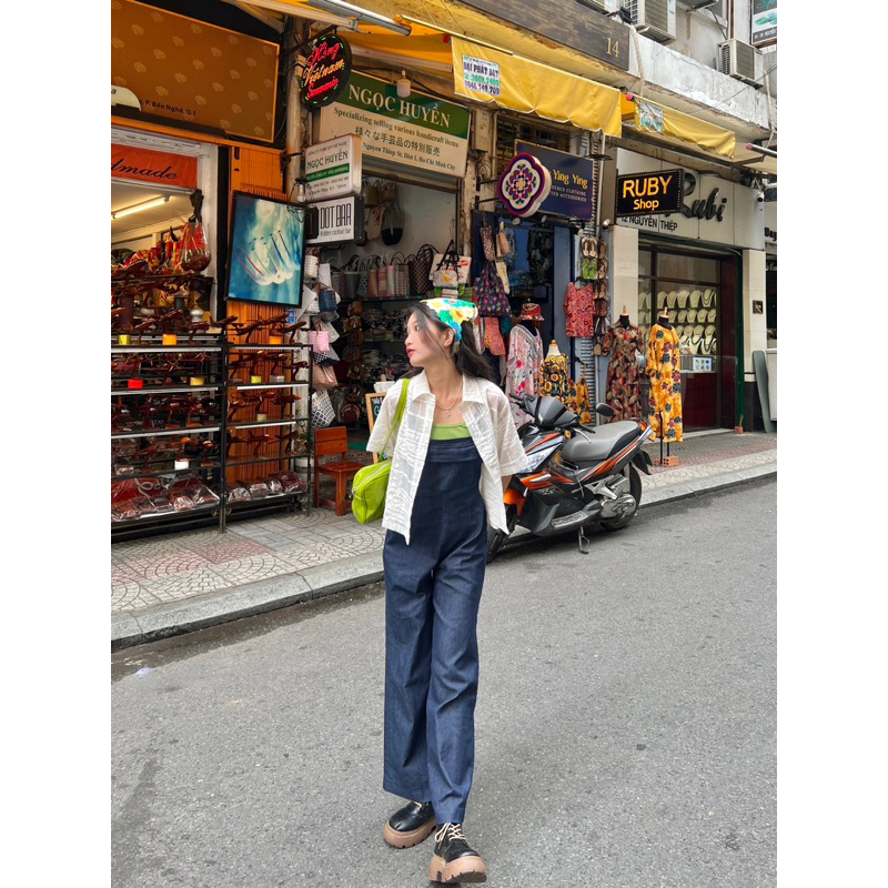 DENIM JUMPSUIT - Jumpsuit denim hai dây - AIMEE