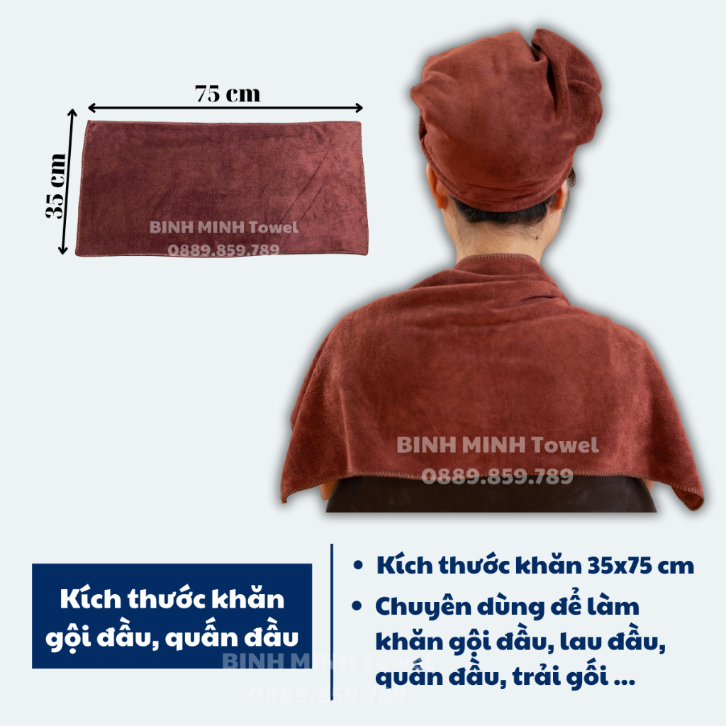 Combo khăn gội đầu quấn đầu loại Dày BinhMinh Towel 100% microfiber mềm mịn siêu thấm hút dùng trong spa và salon tóc