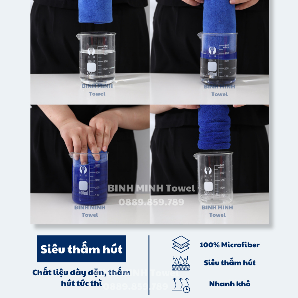 Combo khăn gội đầu quấn đầu loại Dày BinhMinh Towel 100% microfiber mềm mịn siêu thấm hút dùng trong spa và salon tóc