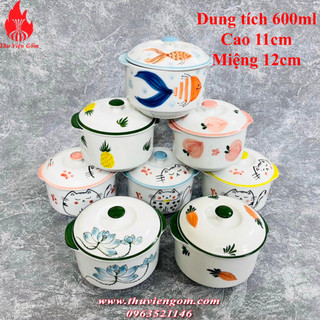 Thố chưng yến 600ml vẽ tay chuẩn Bát Tràng