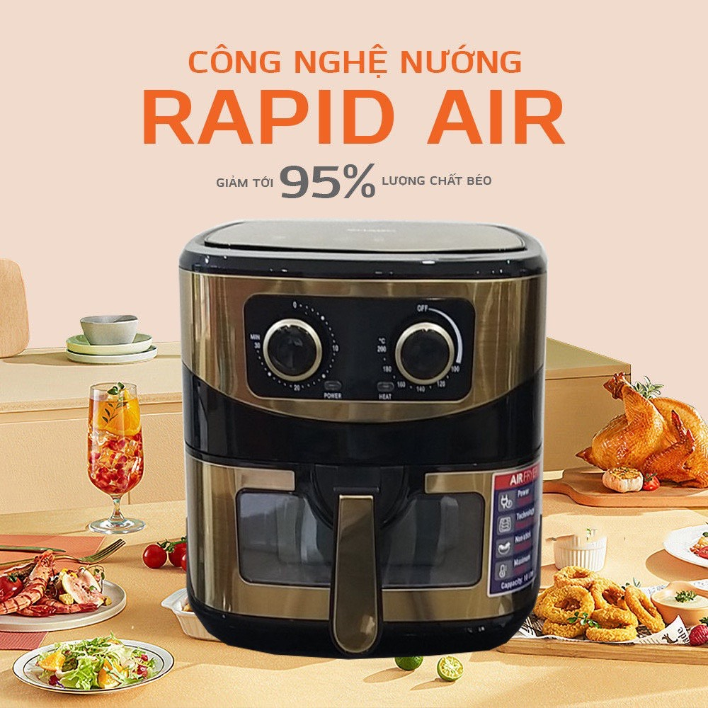 Nồi chiên không dầu 12L Seka - SHARP ThaiLand KS12 mặt trước có kính kiểm soát nướng, Dung tích 12L