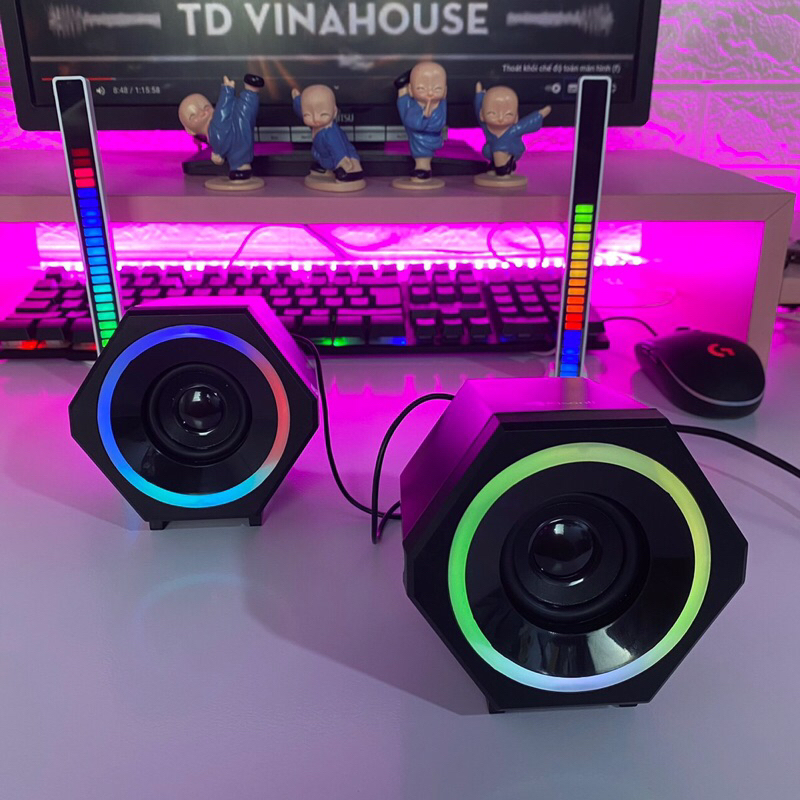 Loa Máy Tính Để Bàn Mini Led Rgb 2.0 Kisonli L-6060 Loa Vi Tính Laptop Gaming Nghe Nhạc Bass Lớn Có Dây