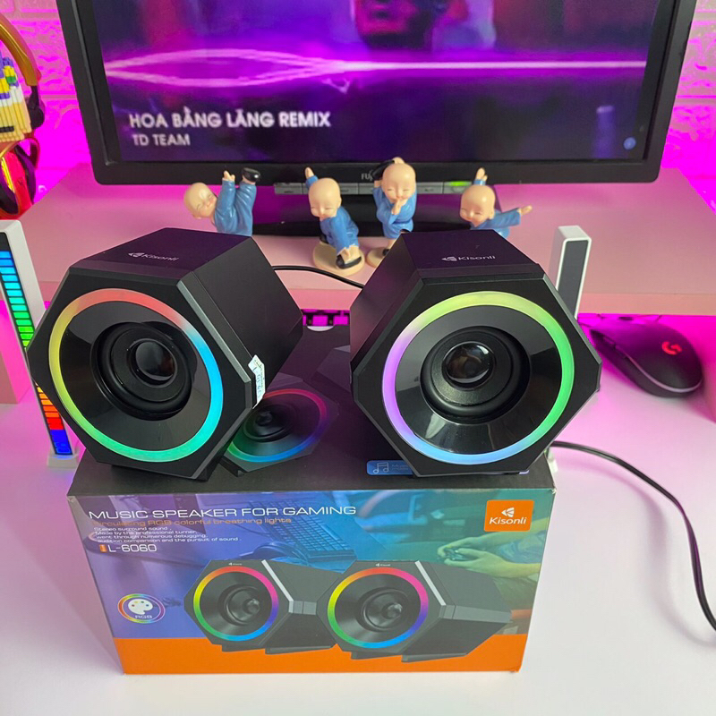 Loa Máy Tính Để Bàn Mini Led Rgb 2.0 Kisonli L-6060 Loa Vi Tính Laptop Gaming Nghe Nhạc Bass Lớn Có Dây