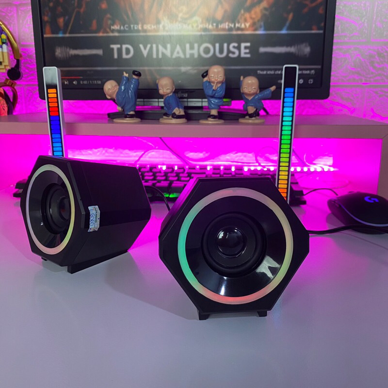 Loa Máy Tính Để Bàn Mini Led Rgb 2.0 Kisonli L-6060 Loa Vi Tính Laptop Gaming Nghe Nhạc Bass Lớn Có Dây