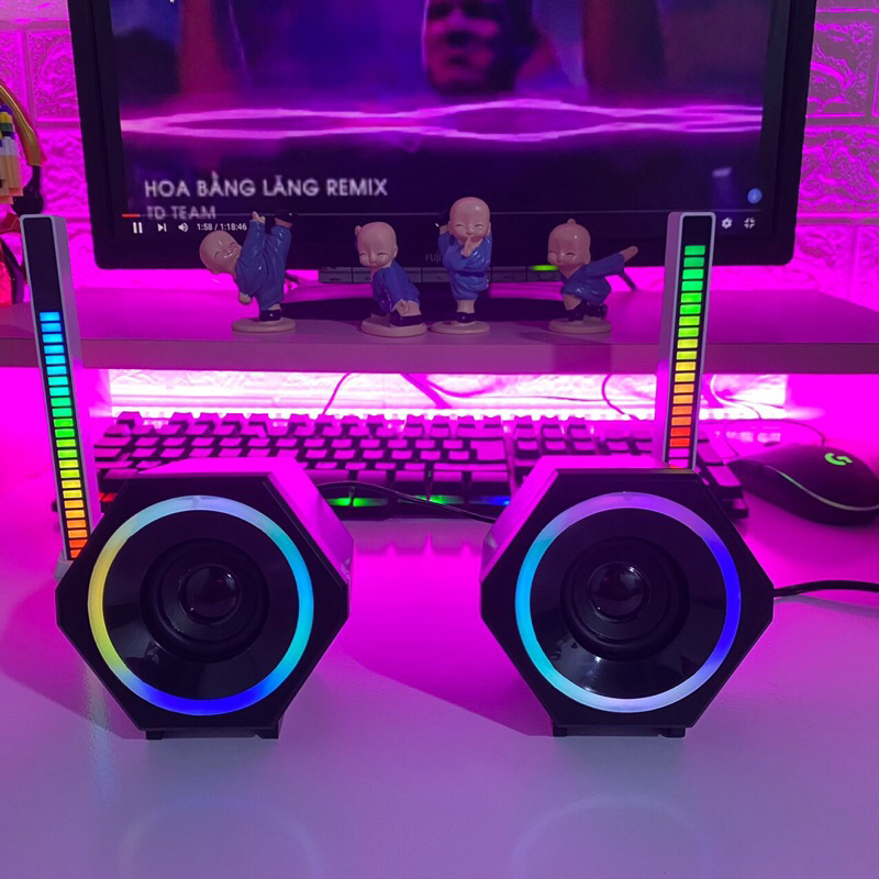 Loa Máy Tính Để Bàn Mini Led Rgb 2.0 Kisonli L-6060 Loa Vi Tính Laptop Gaming Nghe Nhạc Bass Lớn Có Dây