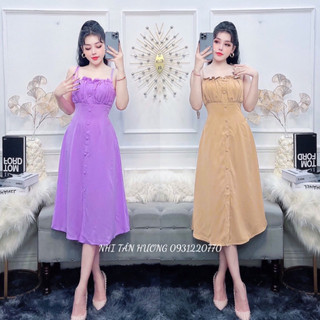 Đầm Thời Trang Nữ Nhi Store Đầm Sexy Lụa Voan Hai Dây Dáng Dài Cột Nơ Vai Đi Du Lịch Đi Chơi 50kg