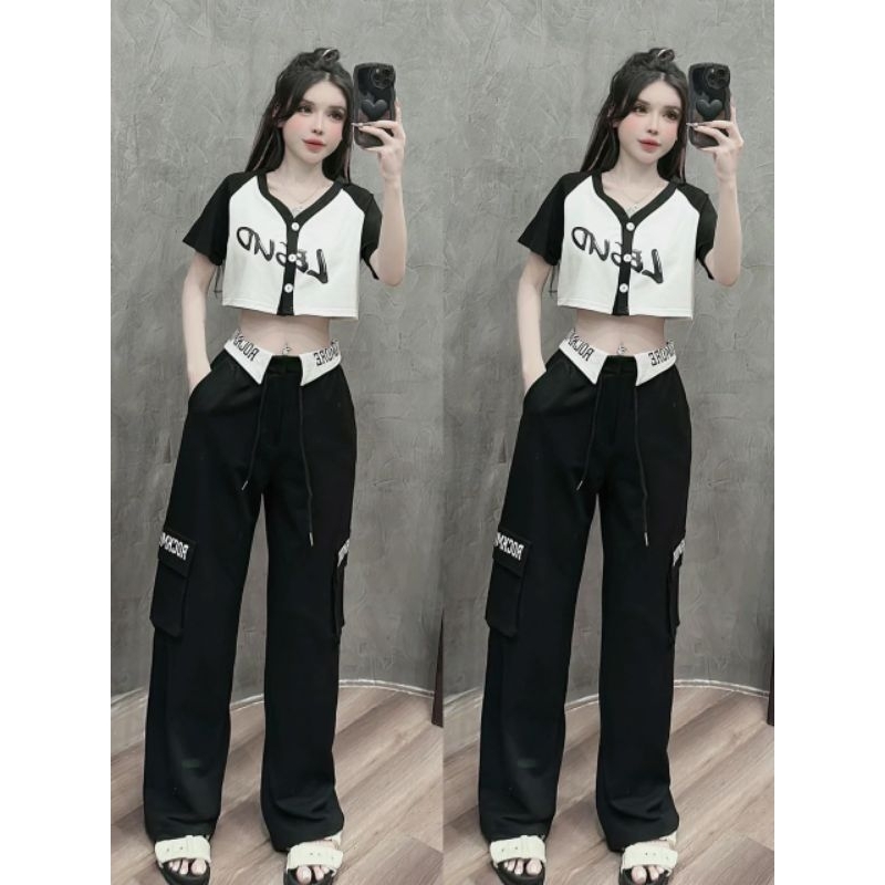 Sét Áo Croptop + Quần Dài Joger Siêu Hót, Chất Da Cá Dày Dặn . From 39-55 Ký Vừa .G0851589