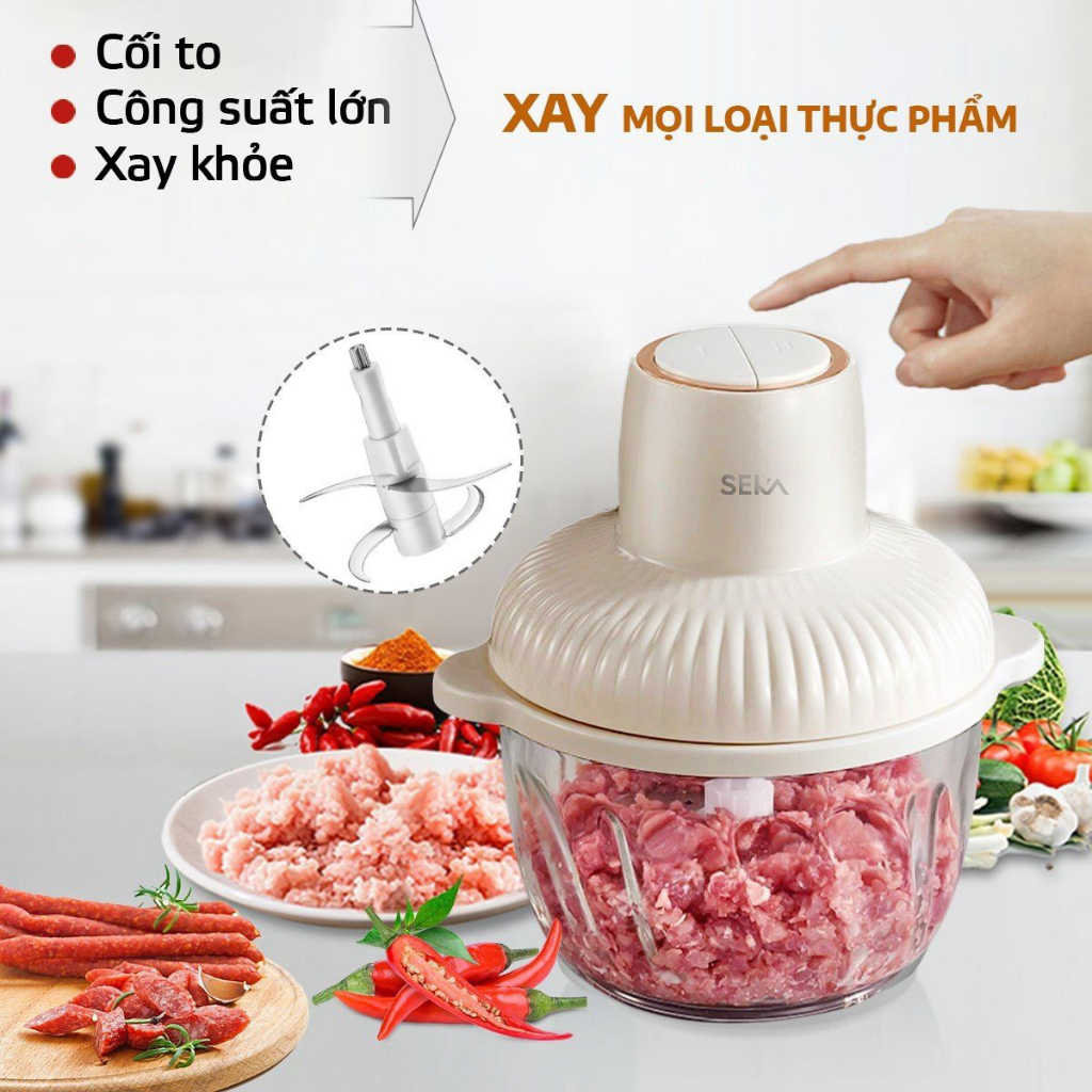 Máy xay thịt đa năng Seka công suất 500W dung tích 2L, cối thủy tinh, xay thịt, xay tỏi ớt, rau củ bảo hành 12 tháng