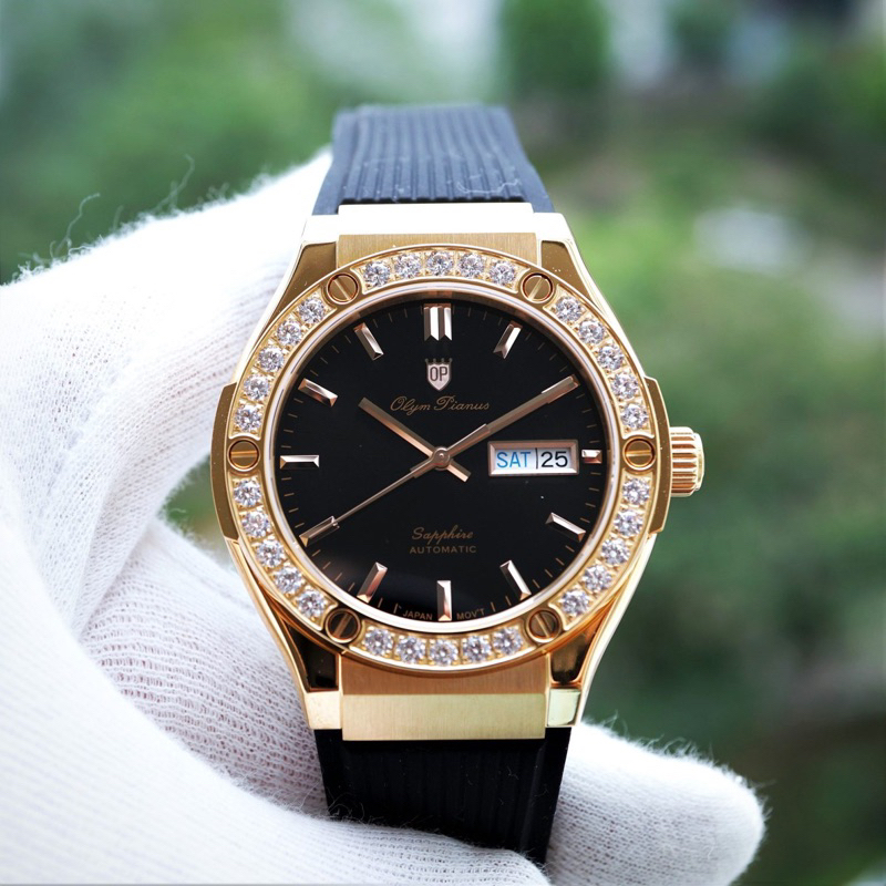 Đồng hồ nam dây cao su chính hãng Olym Pianus OP990-45 OP990-45ADGR-GL đen