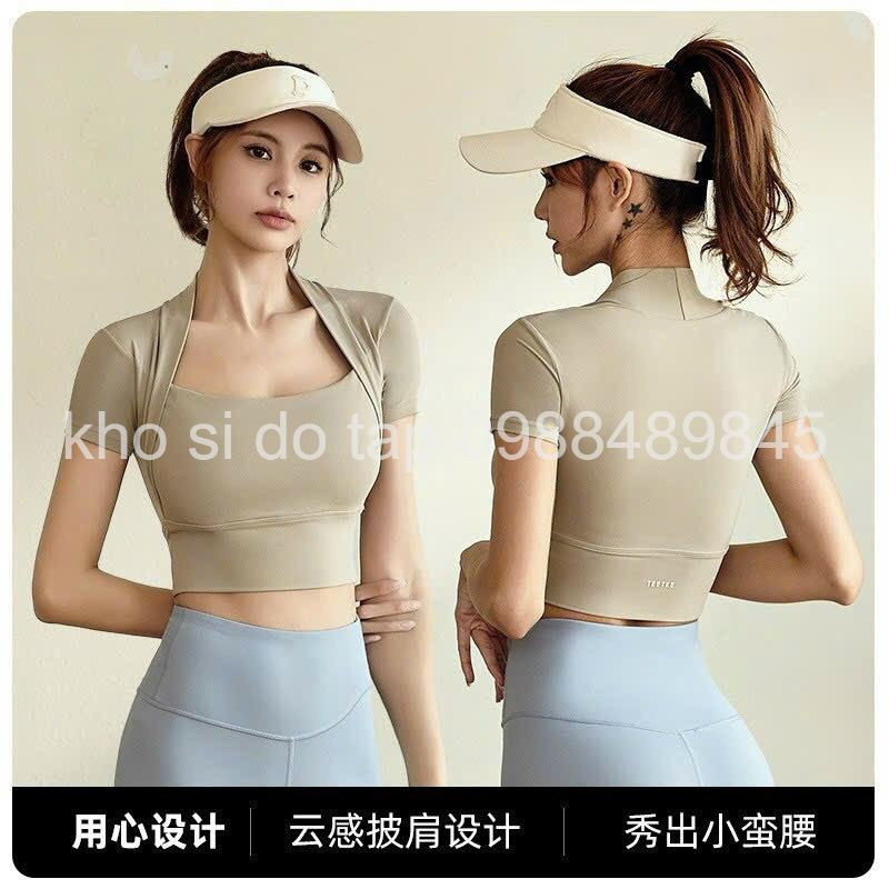 Mã SH02  áo bra tập gym yoga có tay dáng croptop thun lạnh co dãn hàng QC cao cấp