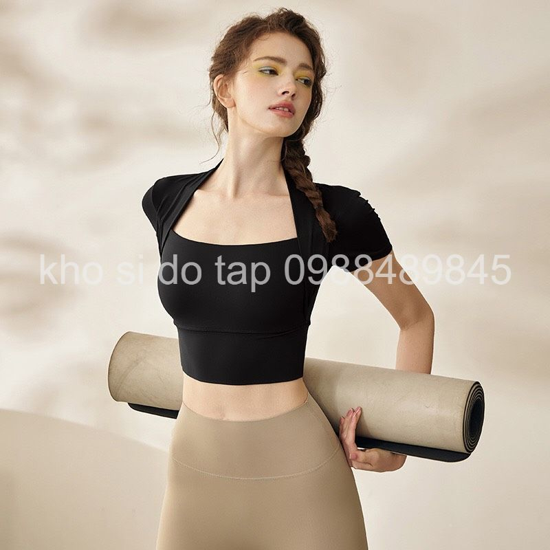 Mã SH02  áo bra tập gym yoga có tay dáng croptop thun lạnh co dãn hàng QC cao cấp
