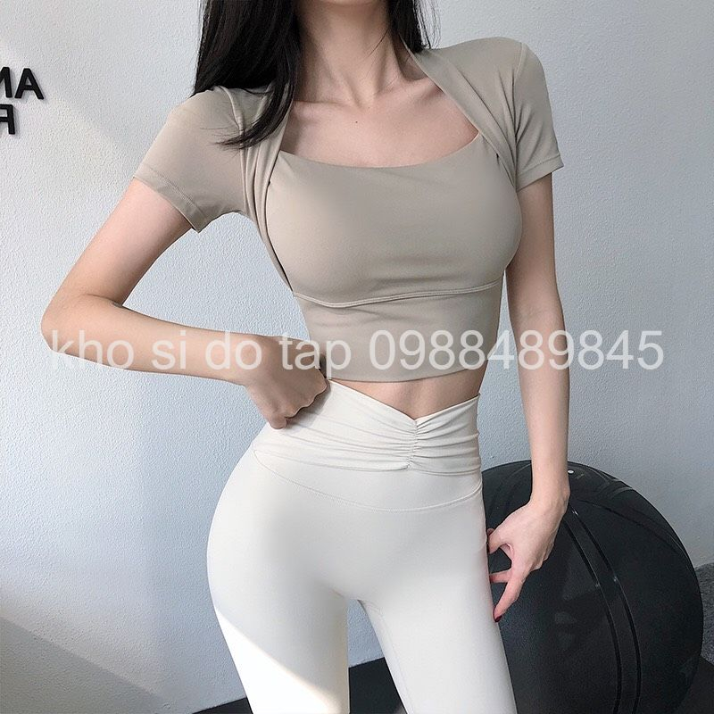 Mã SH02  áo bra tập gym yoga có tay dáng croptop thun lạnh co dãn hàng QC cao cấp