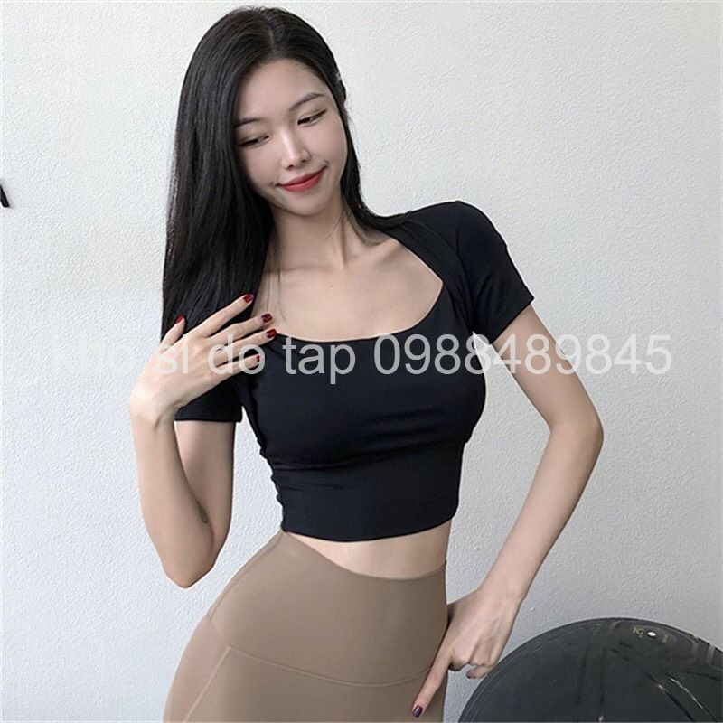 Mã SH02  áo bra tập gym yoga có tay dáng croptop thun lạnh co dãn hàng QC cao cấp