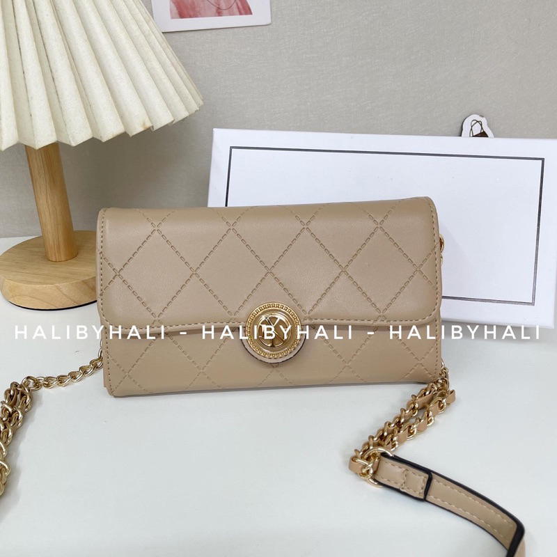 Ví lyn dáng dài hoạ tiết kẻ thời trang dễ dàng phối đồ kèm dây đeo chéo